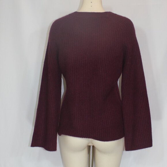 C BY BLOOMINGDALE'S CASHMERE Ribbed Crewneck Sweater In Heather Burgundy size M - Picture 4 of 6